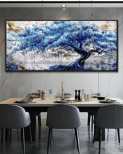 ERQINHUA Large Canvas Wall Decor For Living Room Wall Art For Bedroom Office Home Decor Blue Tree Wall Paintings Farmhouse Abstract Watercolour Pictures Artwork Ready To Hang 32x72 In Black Framed