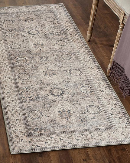 ReaLife Rugs Machine Washable Area Rug - Living Room Bedroom Bathroom Kitchen Entryway Office - Padded Low Pile Stain Resistant Premium - Boho Farmhouse Vintage - Paz - Beige Gray Ivory 2'6" x 8'