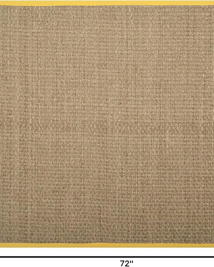 SAFAVIEH Area Rug 6' Square - Natural Fiber Collection - Natural & Gold, Seagrass, Basketweave Pattern with Border (NF114X)