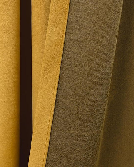 KOUFALL Mustard Yellow Velvet Curtains Blackout,Back Hook Retro Mid Century Modern Curtain,Pleated MCM Vintage Boho Eclectic Curtains for Living Room Bedroom 84 Inches Long 2 Panels