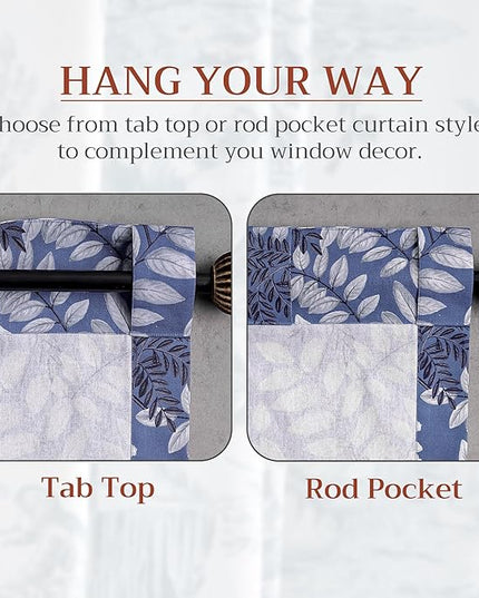 Maison d' Hermine Curtains for living room 100% Cotton 124 inch length One Panel Light Filtering Curtains for Bedroom Windows with rod and loop Pockets Drapes (Feuillage Air Force Blue, 50"W x 124"L)