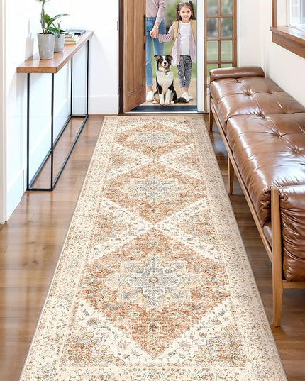 Ciicool Washable Vintage Runner Rug - 2'6" x 10' ft Hallway Carpet, Boho Low Pile Long Non Slip Soft Stair Runner Kitchen Carpet Indoor Oriental Throw for Living Room Bathroom Entry