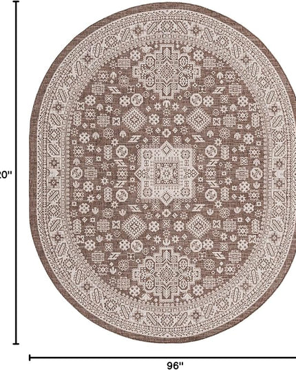 Rugs.com Outdoor Aztec Collection Rug – 8' x 10' Oval Brown Flatweave Rug Perfect for Living Rooms, Large Dining Rooms, Open Floorplans