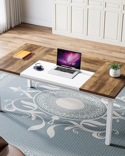 Tribesigns 63 inches Executive Computer Desk, Large Home Office Desk Writing Table for Workstation, Cabinet not Included (Rustic&White, 63-inch)