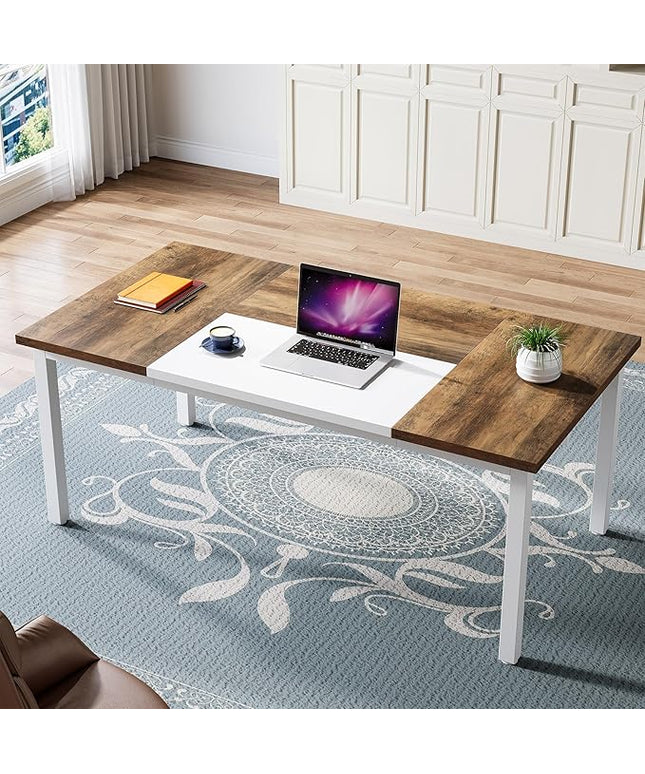 Tribesigns 63 inches Executive Computer Desk, Large Home Office Desk Writing Table for Workstation, Cabinet not Included (Rustic&White, 63-inch)