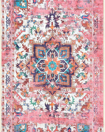 GLN Rugs Traditional Collection - Machine Washable Area Rug, Traditional Washable, Non Slip, Low Pile Chenille Rug, Living Room, Bedroom, Kitchen Rug (2'6"x6'6" Pink)
