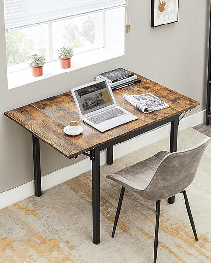 VASAGLE Folding Dining Table, Kitchen Table, Drop Leaf Extendable Table for Small Spaces, Seats 2-4 People, Industrial, Rustic Brown and Black UKDT077B01