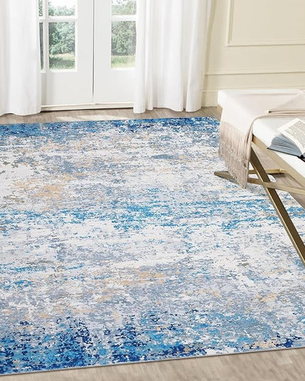 8x10 Modern Abstract Rug Faux Wool Ultra Soft Rug Non Slip Non Shedding Accent Large Rug for Living Room Bedroom Dining Room Office Home, Blue/Grey