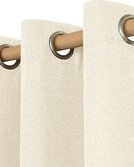 LAMIT Light Beige Linen Curtains for Bedroom 45 inch Length 2 Panels, Linen Textured Light Filtering Curtains Privacy Grommet Window Drapes for Living Room/Farmhouse, Set of 2 Panels, W42 x L45