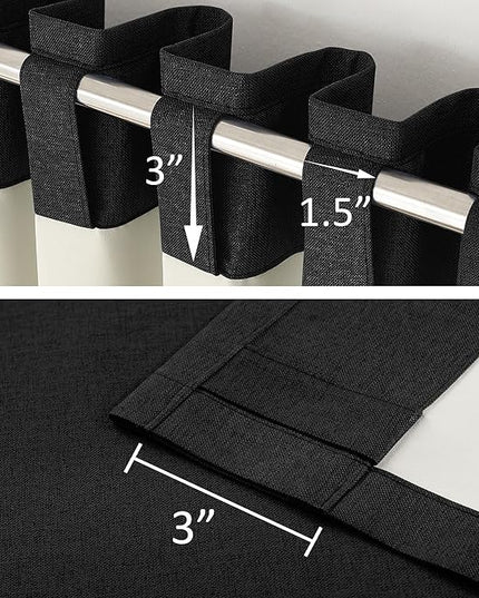 DUALIFE 120 Inch Extra Long Linen Black Curtains Floor to Ceiling for Sliding Glass Doors 2 Panels, Flax Linen 100% Blackout Elegant Boho Thermal Curtains for Large Windows 10 FT Drapes,50 x 120 Inch