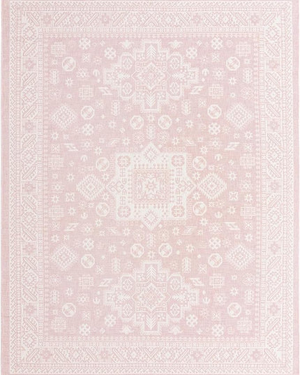 Rugs.com Outdoor Aztec Collection Rug – 9' x 12' Pink Flatweave Rug Perfect for Living Rooms, Large Dining Rooms, Open Floorplans