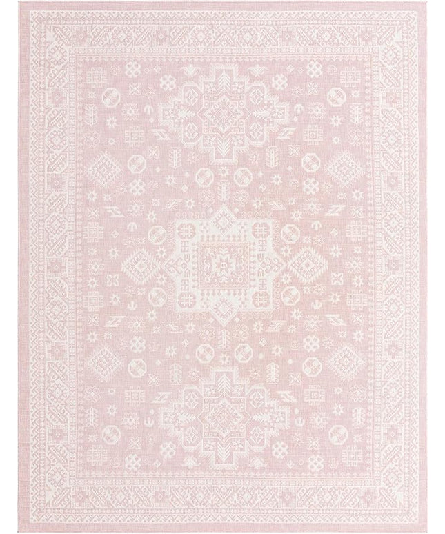 Rugs.com Outdoor Aztec Collection Rug – 9' x 12' Pink Flatweave Rug Perfect for Living Rooms, Large Dining Rooms, Open Floorplans