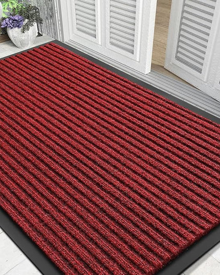 Yimobra Front Door Mat Outdoor Indoor Entrance, 100% Waterproof All-Season All Weather Doormat, Welcome Matt Outside Entry, Non Slip, Low Profile, Heavy Duty Patio Porch Floor Mats,47 x 32,Black Red