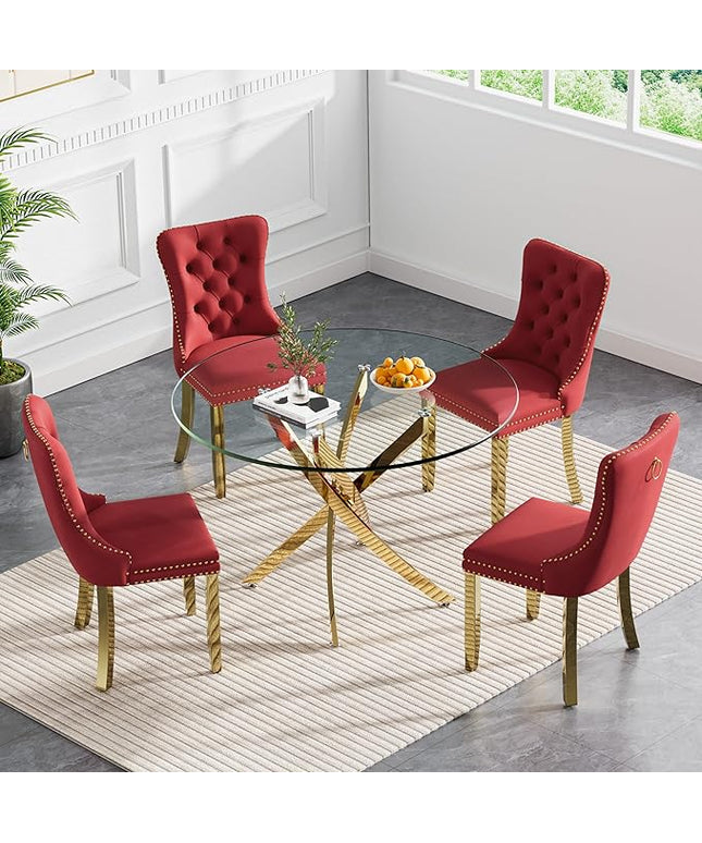 HomVent Round Glass Dining Table Set for 4, Modern Tempered Glass Kitchen Table Set and Chairs, Round Glass Dining Room Table Set for Kitchen