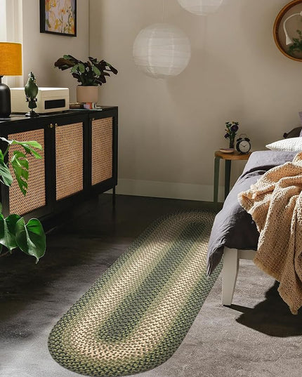 Tranquility TQ22 Green 2' x 6' Runner- Braided Area Rug, Home Decor, Floor Mat or Bedroom Rug - Easy Care, Ideal for High Traffic Areas in Hallway and Living Room - Made in USA