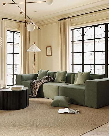 POVISON 115" Modern Modular Sectional Sofa for Living Room 25" Deep Seat Sofa Set Large Sectional Couches Velvet 3 Seats Oversized Big Comfy Cloud Couch for House Office
