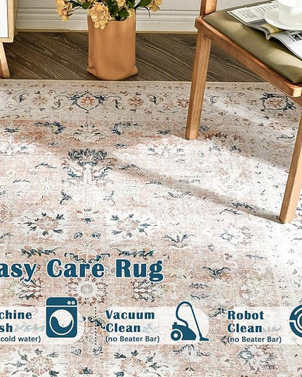 jinchan Hallway Runner Rug 2x8 - Vintage Kitchen Rug Washable Runner Floral Boho Floor Cover Lightweight Non Slip Thin Retro Distressed Carpet for Bathroom Laundry Room Bedroom Stairway Pink Blush
