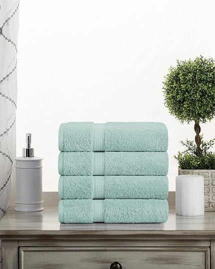 Superior Egyptian Cotton Pile Hand Towel Set of 4, Ultra Soft Luxury Towels, Thick Plush Essentials, Absorbent Heavyweight, Guest Bath, Hotel, Spa, Home Bathroom, Shower Basics, Sea Foam