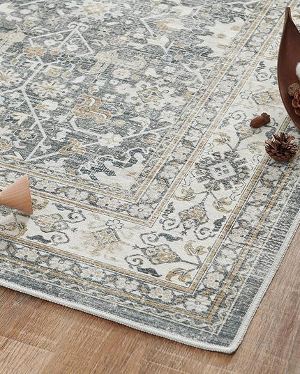 jinchan Runner Rug 3x8 Washable Hallway Rug Distressed Gray Multi Vintage Floral Runner Kitchen Floor Cover Indoor Mat Retro Entryway Living Room Bedroom Office Farmhouse Grey