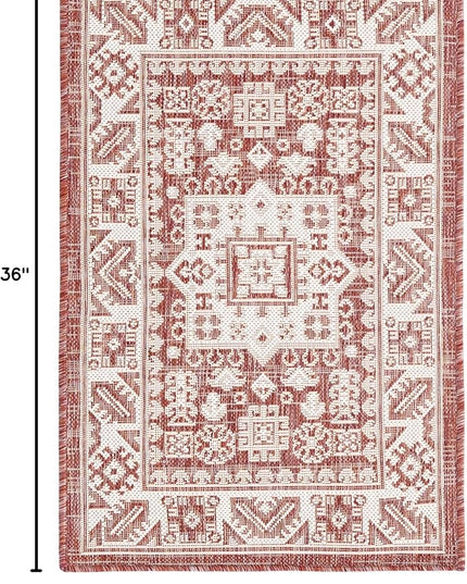 Rugs.com Outdoor Aztec Collection Rug – 2' x 3' Rust Red Flatweave Rug Perfect for Living Rooms, Large Dining Rooms, Open Floorplans
