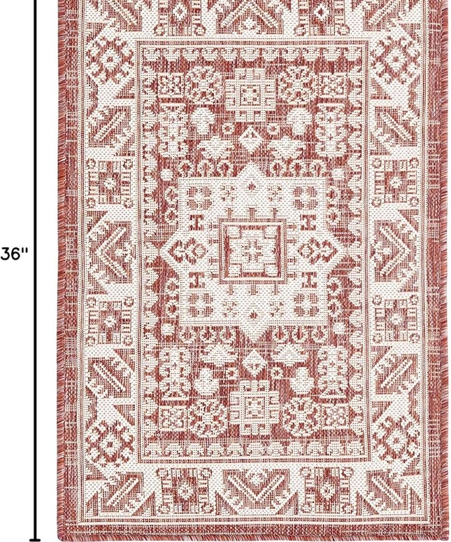 Rugs.com Outdoor Aztec Collection Rug – 2' x 3' Rust Red Flatweave Rug Perfect for Living Rooms, Large Dining Rooms, Open Floorplans