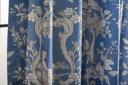 Maison d' Hermine Curtains for Living Room 100% Cotton 108 inch Length One Panel Light Filtering Toile Curtains for Bedroom Windows with Rod and Loop Pockets Drapes (Joli Jouy Blue, 50" W x 108" L)