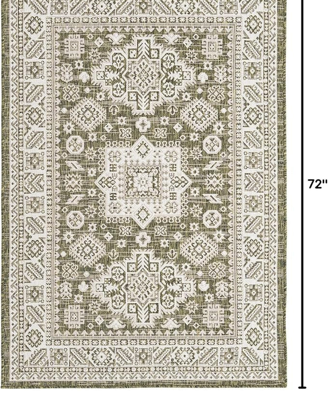 Rugs.com Outdoor Aztec Collection Rug – 4' x 6' Green Flatweave Rug Perfect for Living Rooms, Large Dining Rooms, Open Floorplans