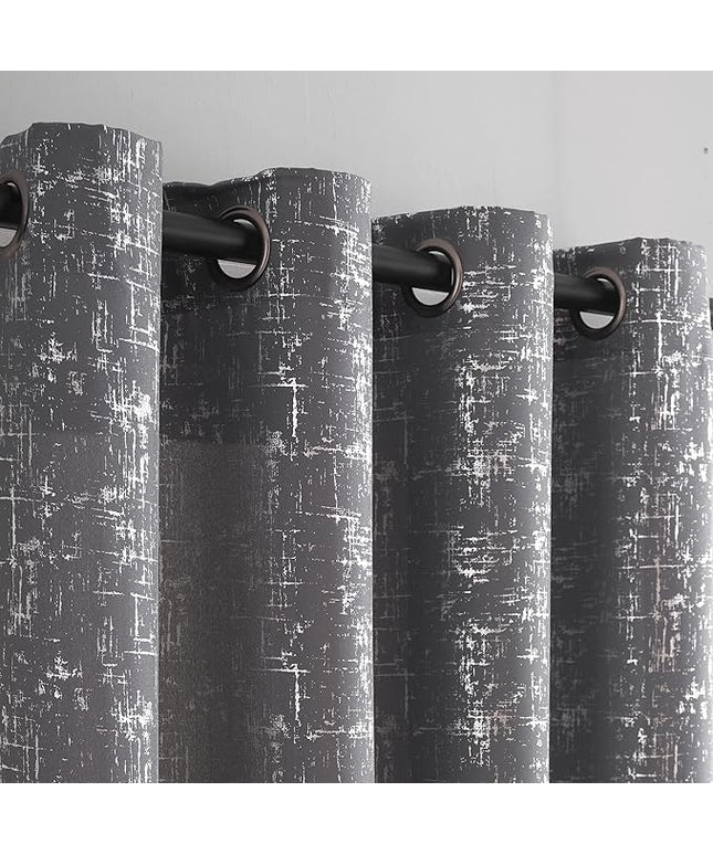 Taisier Home Soft Grey & Silver Geometric Dots Curtains 45" - Decorative Small Window Panels, Set of 2 Silver Foil Print Linen Textured Drapes for Kitchen Bathroom Nursery