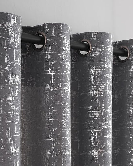 Taisier Home Silver Foil Print Linen Textured Curtains - Geometric Dots Pattern Design for Nursery, Toy Room - Thermal Insulated Window Treatment, 2 Panels, 63" L, Soft Grey and Silver