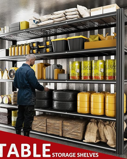 60" W Garage Shelving 5-Tier Storage Shelves Adjustable Metal Shelving Units 3030LBS Storage Shelves Heavy Duty for Industrial, Warehouse, Basement,72" H × 60" W × 24" D