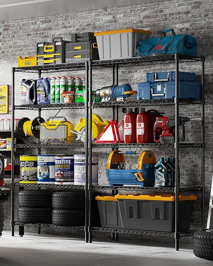 45" W Storage Shelves 5 Tier Wire Shelving with Shelf Liners, Adjustable Metal Garage Shelving, 1875LBS Heavy Duty Commercial Storage Rack for Pantry Kitchen, 45" W x 16" D x 72" H, Black