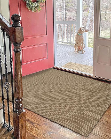 KOZYFLY Washable Entryway Rug 3x5 Ft Area Rugs Cotton Rubber Backed Throw Rugs Indoor Door Mat Kitchen Rugs Braided Floor Carpet for Front Entrance Bathroom Kitchen Living Room, Beige/Khaki