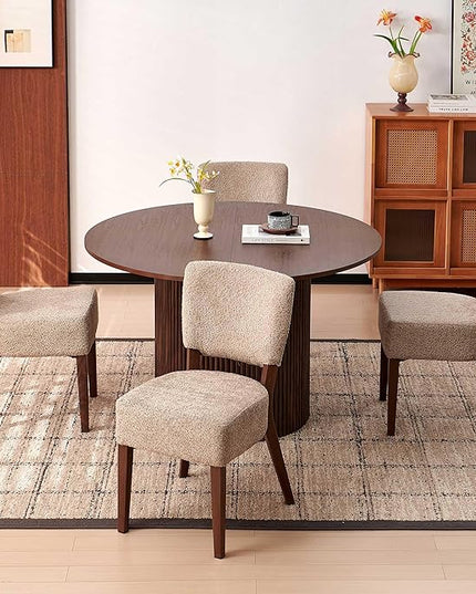 Howtek Round Dining Table Set for 4, 47-Inch Walnut Wood Kitchen Table and Stackable Upholstered Dining Chairs Set, Dining Room Table and Chairs Set for Kitchen, Living Room