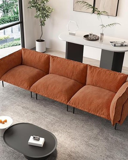 WJShome Sectional Couches for Living Room, Velvet 111" Modern 3 Seater Sofa with Removable Cushions and 8" High Metal Legs, Easy to Clean, Terracotta