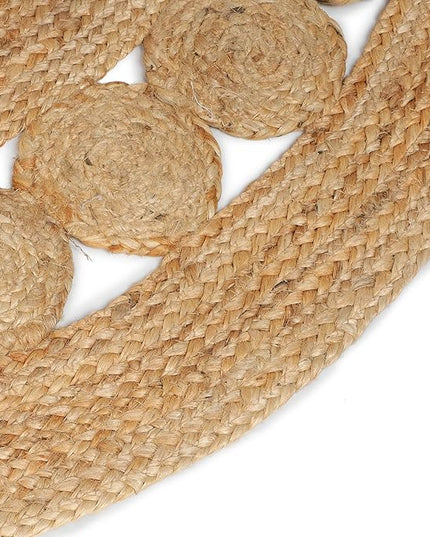 Hand Woven Jute Area Rug - 4' Round - Rustic Beige Reversible Farmhouse Rugs for Bedroom, Kitchen, Living Room - Vintage Natural Braided Entry Floor Décor Circle Boho Round Rugs 4 feet
