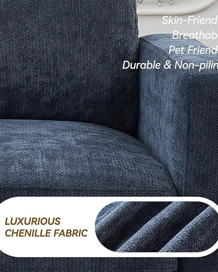 77.4" Chenille Modular Loveseat Oversized Upholstered 2 Seater Sectional Sofa with Thickened Cushions, Easy Assembly, Modern Comfy Love Seat Couch for Living Room, Blue