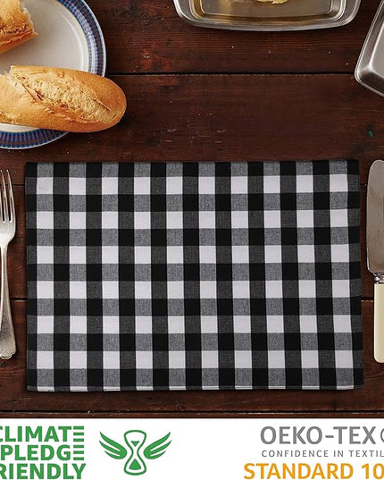 Urban VillaPlacemats for DiningTable 100% CottonPlacemats 14''x20''Over Sized Tablemats Set of 6 Placemats Black/White BuffaloCheckTablemats for Family DinnersWedding PartiesPlacemats