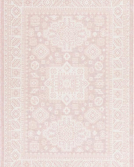 Rugs.com Outdoor Aztec Collection Rug – 4' x 6' Pink Flatweave Rug Perfect for Living Rooms, Large Dining Rooms, Open Floorplans