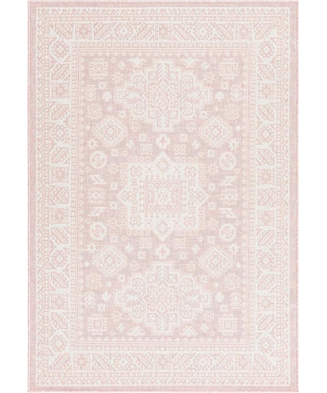 Rugs.com Outdoor Aztec Collection Rug – 4' x 6' Pink Flatweave Rug Perfect for Living Rooms, Large Dining Rooms, Open Floorplans