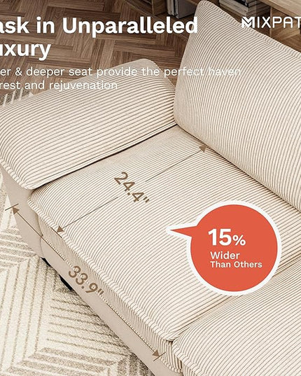 87" Cloud Modular Sectional Loveseat, 2-Seater w/Deep Seat & Removable Arms, Plush Corduroy for Small Living Room & Apartment - Beige