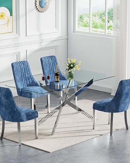 Rectangle Glass Dining Table Set for 4, 60'' Kitchen Table and Chairs Set, 5PCS Modern Dining Room Table Set with 4 Dining Chair for Home