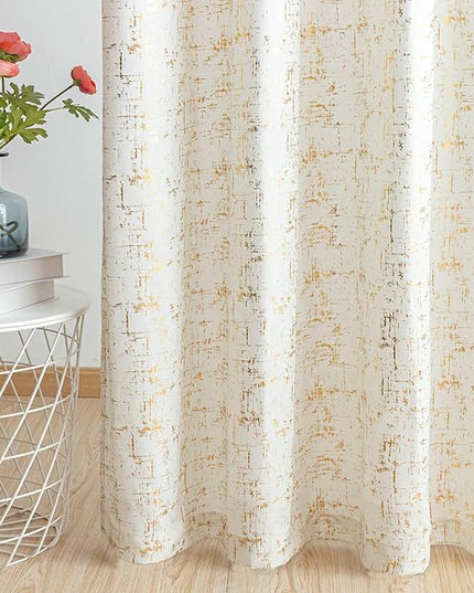 Taisier Home Gold Foil Print Linen Textured Curtains - Geometric Dots Pattern Design for Bedroom & Living Room - Thermal Insulated Window Treatment, 2 Panels, 84" L, Off White and Gold