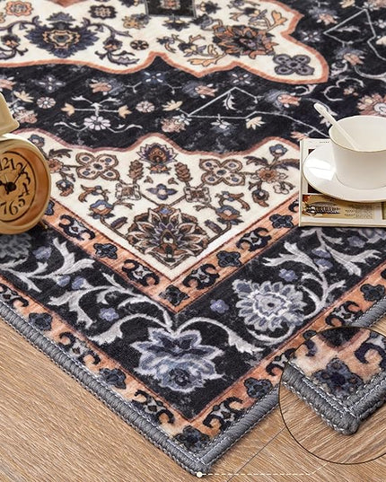 Ciicool Washable Vintage Area Rug, 2x3ft Small Boho Rug, Ultra Soft Rugs for Entryway, Non-Slip Entry Rugs Oriental Low-Pile Indoor Mat Floor Carpet for Entrance Bedroom Kitchen Bathroom Foyer Decor