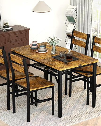 Hooseng Dining Table Set for 4, Wood Kitchen Table Chairs Set with Storage, Farmhouse 5 Piece Dining Room Table Set, Space-Saving Dinette Set for Breakfast Nook, Apartment