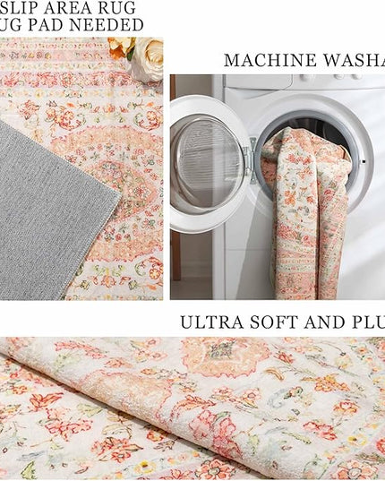 Small Rugs 2x3,Pink Rug for Entryway Bathroom Bedroom Kitchen Entrance Doormat,Boho Vintage Bohemian Distressed Farmhouse Washable Accent Floor Throw Carpet Non Slip,Blush Floral