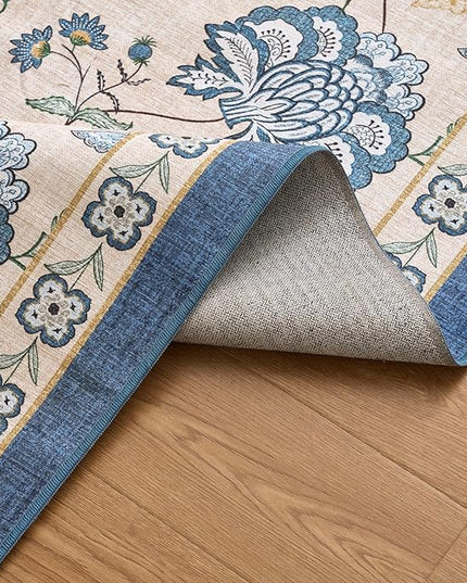 jinchan Elora 2x3 Floral Rug for Entryway Washable Rug Vintage Romance Design Small Mat Non Slip Indoor Doormat Lightweight Low-Profile Throw Carpet for Entrance Bathroom Laundry Room, Blue/Beige