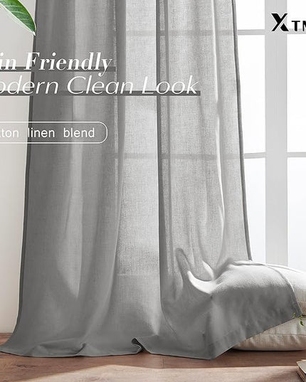 XTMYI Grey Curtains 108 Inches Long for Living Room 2 Panels Linen Back Tab Hooks Pleated Light Filtering Gray Sheer Curtains for Bedroom 108 Inch Length