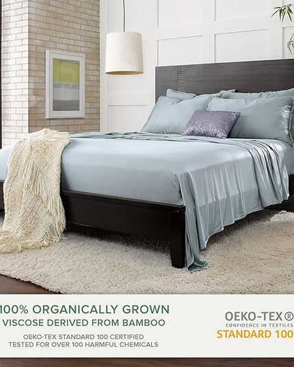 Pure Bamboo Queen Sheets, Genuine 100% Organic Viscose Derived from Bamboo Bed Sheet Set, Luxuriously Soft & Cooling, Double Stitching, 2 Year Quality Promise (Queen, Sterling Blue)