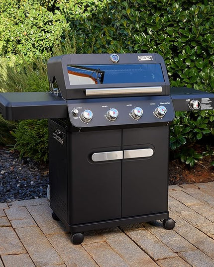 Monument Grills Outdoor Barbecue Stainless Steel 4 Burner Propane Gas Grill, 52,000 BTU Patio Garden Barbecue Grill with Side Burner and Knob Controls, Mesa425 with BBQ Cover