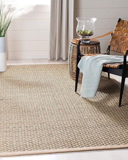SAFAVIEH Area Rug 6x9 - Natural Fiber Collection - Natural & Beige, Seagrass, Basketweave Pattern with Border (NF114A)
